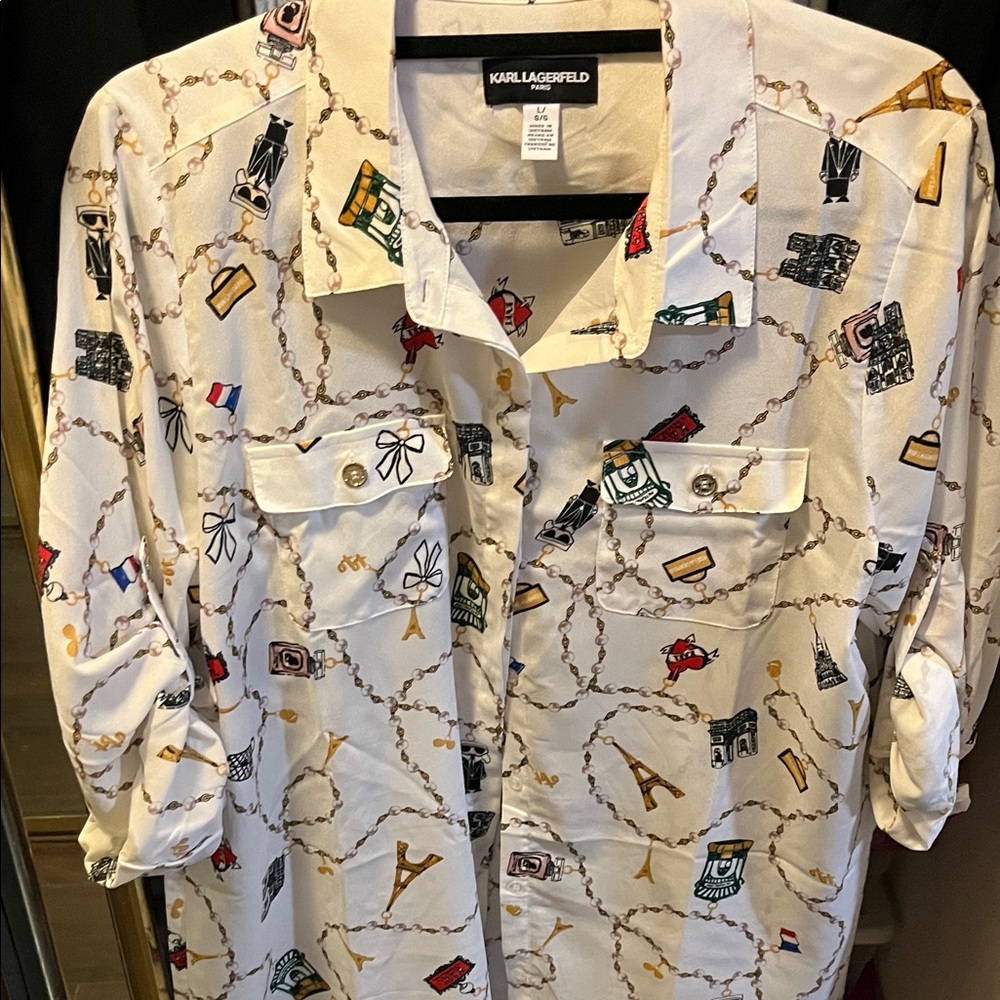 Karl Lagerfeld Cream Graphic Print Shirt